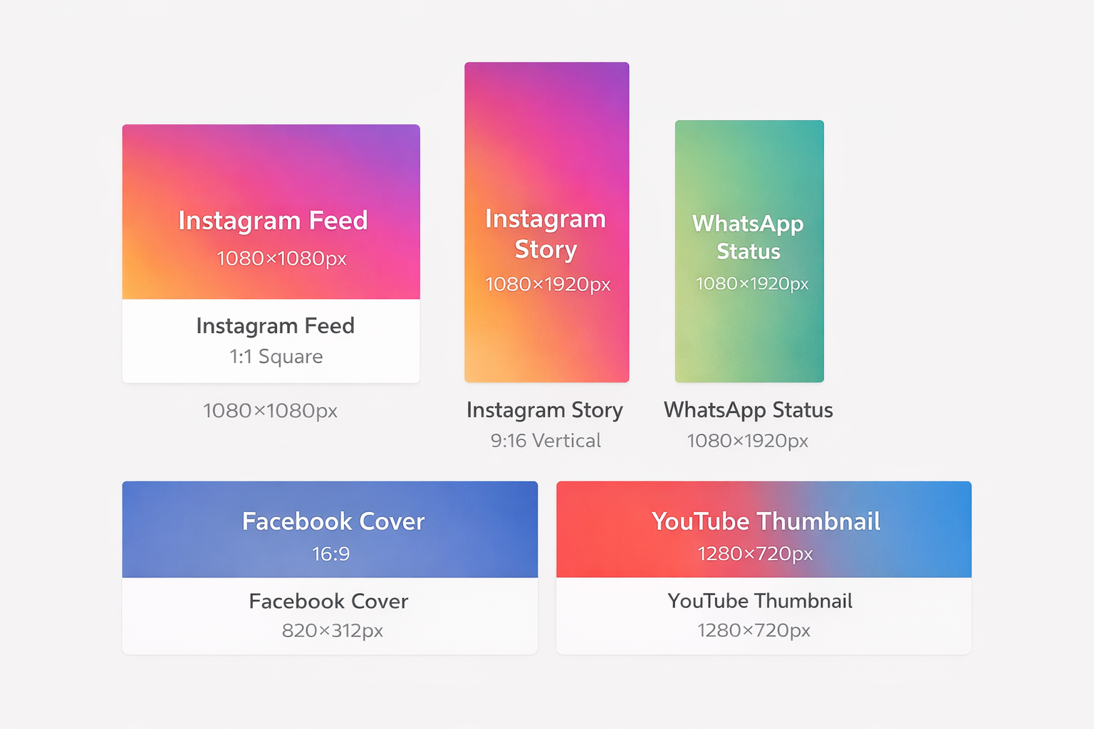 Social media proportions infographic (1:1, 4:5, 9:16, 16:9)