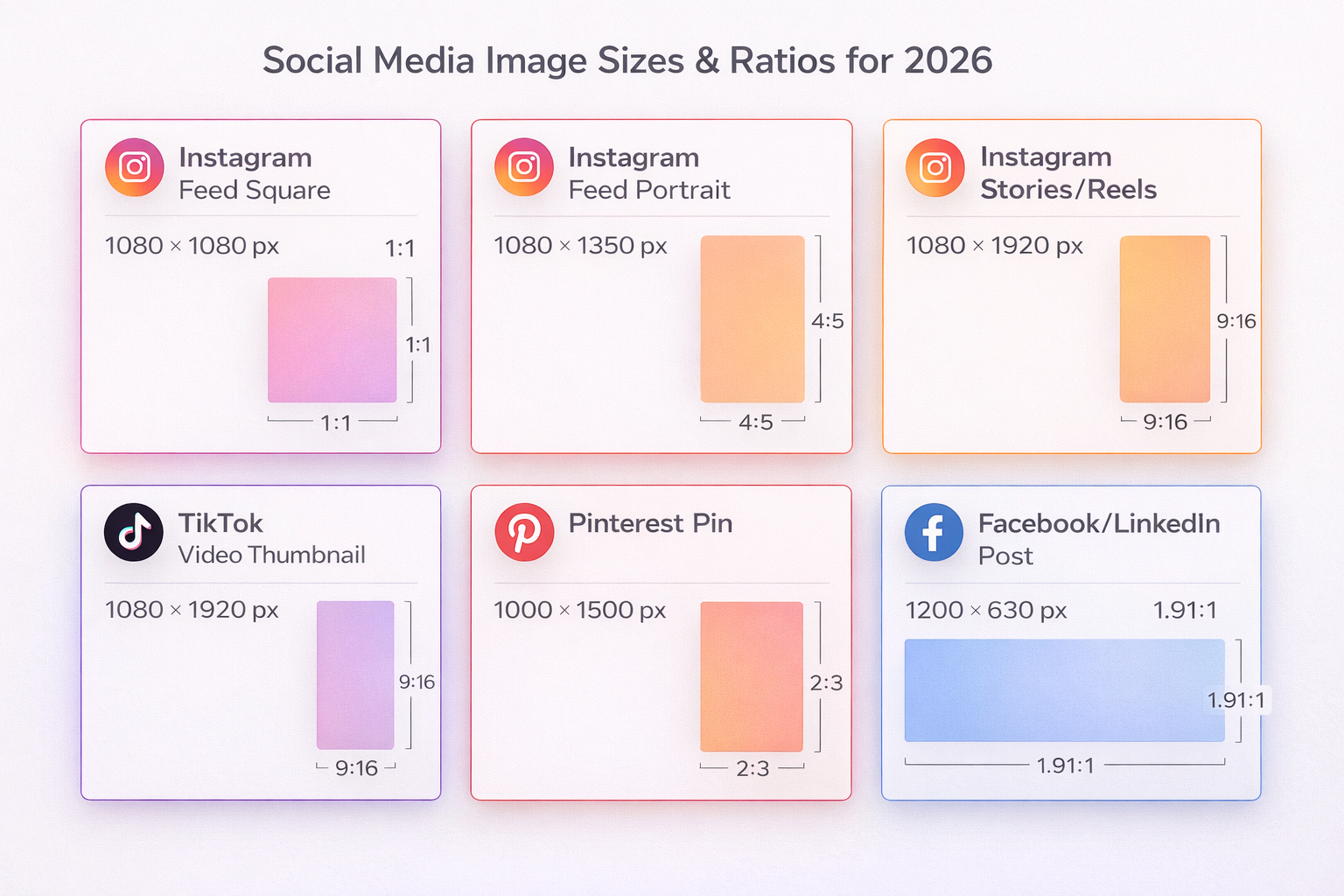 Image sizes and ratios for Instagram, TikTok, Pinterest and Facebook in 2026